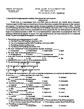 4 Đề thi lại môn Tiếng Anh Lớp 10 - Năm học 2017-2018 - Trường THPT Điều Cải (Có đáp án)